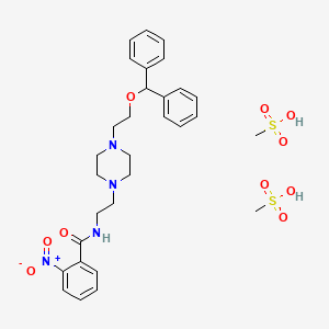 molecular formula C30H40N4O10S2 B12691310 Benzamide, N-(2-(4-(2-(diphenylmethoxy)ethyl)-1-piperazinyl)ethyl)-2-nitro-, dimethanesulfonate CAS No. 116713-34-9
