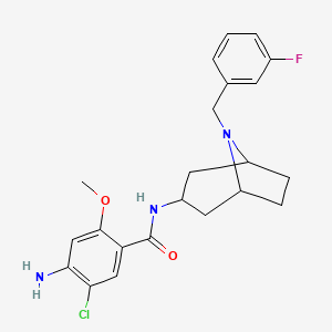 molecular formula C22H25ClFN3O2 B12691344 Benzamide, 4-amino-5-chloro-N-(8-((3-fluorophenyl)methyl)-8-azabicyclo(3.2.1)oct-3-yl)-2-methoxy-, exo- CAS No. 83130-61-4