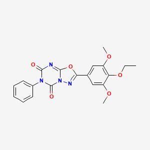 molecular formula C20H18N4O6 B12691385 5H-1,3,4-Oxadiazolo(3,2-a)(1,3,5)triazine-5,7(6H)-dione, 2-(4-ethoxy-3,5-dimethoxyphenyl)-6-phenyl- CAS No. 116758-69-1