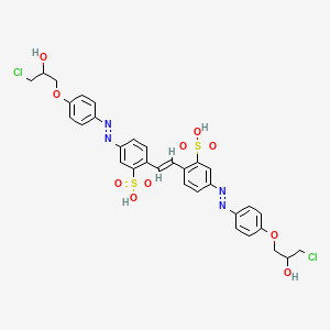 molecular formula C32H30Cl2N4O10S2 B12691406 4,4'-Bis((4-(3-chloro-2-hydroxypropoxy)phenyl)azo)stilbene-2,2'-disulphonic acid CAS No. 94042-70-3