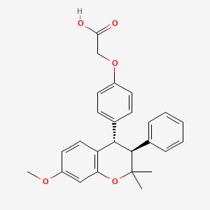 molecular formula C26H26O5 B12691539 Acetic acid, (4-(3,4-dihydro-7-methoxy-2,2-dimethyl-3-phenyl-2H-1-benzopyran-4-yl)phenoxy)-, trans- CAS No. 111070-43-0