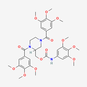 molecular formula C35H43N3O13 B12691606 Carbamic acid, (3,4,5-trimethoxyphenyl)-, (1,4-bis(3,4,5-trimethoxybenzoyl)-2-piperazinyl)methyl ester CAS No. 129229-95-4