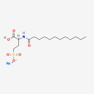 molecular formula C16H30NNaO6S B12691870 Sodium hydrogen 2-((1-oxododecyl)amino)-4-sulphonatobutyrate CAS No. 93981-26-1