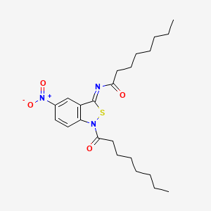 molecular formula C23H33N3O4S B12691920 N-(5-Nitro-1-(1-oxooctyl)-2,1-benzisothiazol-3(1H)-ylidene)octanamide CAS No. 106532-69-8