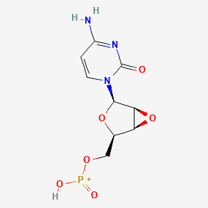 molecular formula C9H11N3O6P+ B12691944 2(1H)-Pyrimidinone, 4-amino-1-(2,3-anhydro-5-O-(hydroxyphosphinyl)-beta-D-lyxofuranosyl)- CAS No. 140132-37-2