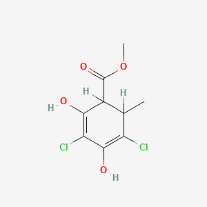 molecular formula C9H10Cl2O4 B12692132 Methyl 3,5-dichloro-2,4-dihydroxy-6-methylcyclohexa-2,4-diene-1-carboxylate CAS No. 85117-73-3