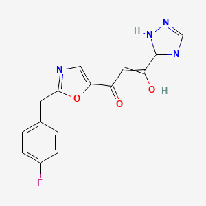 molecular formula C15H11FN4O3 B12692164 2-Propen-1-one, 1-(2-((4-fluorophenyl)methyl)-5-oxazolyl)-3-hydroxy-3-(1H-1,2,4-triazol-3-yl)- CAS No. 280572-63-6