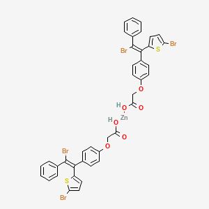 molecular formula C40H28Br4O6S2Zn B12692206 Bis((4-(2-bromo-1-(5-bromo-2-thienyl)-2-phenylvinyl)phenoxy)acetato-O1,O2)zinc CAS No. 93919-40-5