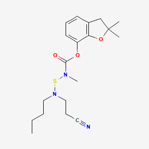 molecular formula C19H27N3O3S B12692216 Carbamic acid, ((butyl(2-cyanoethyl)amino)thio)methyl-, 2,3-dihydro-2,2-dimethyl-7-benzofuranyl ester CAS No. 82560-73-4