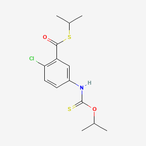 molecular formula C14H18ClNO2S2 B12692265 Benzenecarbothioic acid, 2-chloro-5-(((1-methylethoxy)thioxomethyl)amino)-, S-(1-methylethyl) CAS No. 165549-79-1