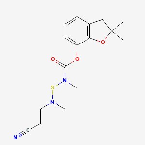 molecular formula C16H21N3O3S B12692291 Carbamic acid, (((2-cyanoethyl)methylamino)thio)methyl-, 2,3-dihydro-2,2-dimethyl-7-benzofuranyl ester CAS No. 82560-71-2
