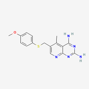 molecular formula C16H17N5OS B12692302 Pyrido(2,3-d)pyrimidine-2,4-diamine, 6-(((4-methoxyphenyl)thio)methyl)-5-methyl- CAS No. 159210-74-9