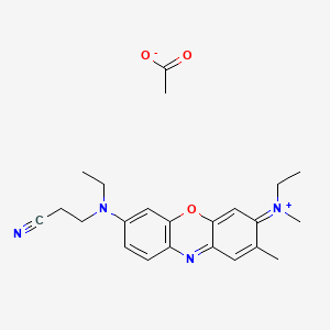 molecular formula C21H25N4O.C2H3O2<br>C23H28N4O3 B12692345 7-((2-Cyanoethyl)ethylamino)-3-(ethylmethylamino)-2-methylphenoxazin-5-ium acetate CAS No. 97952-44-8
