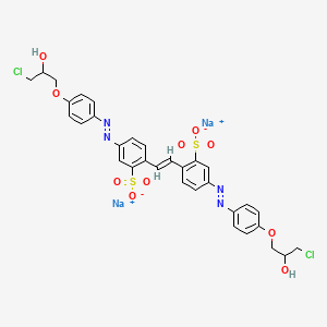 molecular formula C32H28Cl2N4Na2O10S2 B12692467 Disodium 4,4'-bis((4-(3-chloro-2-hydroxypropoxy)phenyl)azo)stilbene-2,2'-disulphonate CAS No. 85136-26-1