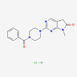 molecular formula C18H20ClN5O2 B12692536 Piperazine, 1-benzoyl-4-(6,7-dihydro-7-methyl-6-oxo-5H-pyrrolo(2,3-d)pyrimidin-2-yl)-, monohydrochloride CAS No. 122113-36-4