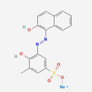molecular formula C17H13N2NaO5S B12692538 Sodium 4-hydroxy-3-((2-hydroxy-1-naphthyl)azo)-5-methylbenzenesulphonate CAS No. 85136-64-7