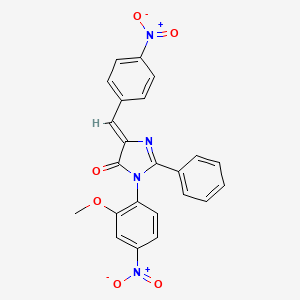 molecular formula C23H16N4O6 B12692855 4H-Imidazol-4-one, 3,5-dihydro-3-(2-methoxy-4-nitrophenyl)-5-((4-nitrophenyl)methylene)-2-phenyl- CAS No. 83495-06-1