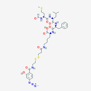 molecular formula C39H55N9O9S3 B012693 N-Formyl-methionylleucyl-phenylalanyl-N(epsilon)-(2-(4-azidosalicylamido)ethyl-1,3'-dithiopropionyl)lysine CAS No. 104234-99-3