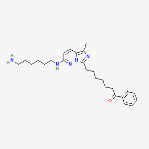 molecular formula C26H37N5O B12693099 1-Heptanone, 7-(2-((6-aminohexyl)amino)-5-methylimidazo(1,5-b)pyridazin-7-yl)-1-phenyl- CAS No. 210469-26-4
