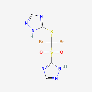molecular formula C5H4Br2N6O2S2 B12693180 3-((Dibromo(1H-1,2,4-triazol-3-ylsulphonyl)methyl)thio)-1H-1,2,4-triazole CAS No. 93841-30-6