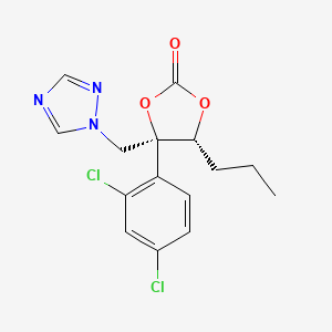 molecular formula C15H15Cl2N3O3 B12693190 1,3-Dioxolan-2-one, 4-(2,4-dichlorophenyl)-5-propyl-4-(1H-1,2,4-triazol-1-ylmethyl)-, (4S,5R)- CAS No. 107659-81-4