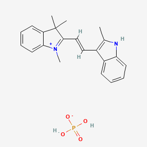 molecular formula C22H23N2.H2O4P<br>C22H25N2O4P B12693198 1,3,3-Trimethyl-2-[2-(2-methyl-1H-indol-3-yl)vinyl]-3H-indolium dihydrogen phosphate CAS No. 83969-07-7