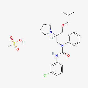 molecular formula C25H36ClN3O5S B12693252 Urea, N'-(3-chlorophenyl)-N-(3-(2-methylpropoxy)-2-(1-pyrrolidinyl)propyl)-N-phenyl-, monomethanesulfonate CAS No. 86398-57-4