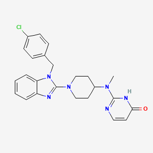 molecular formula C24H25ClN6O B12693285 4(1H)-Pyrimidinone, 2-((1-(1-((4-chlorophenyl)methyl)-1H-benzimidazol-2-yl)-4-piperidinyl)methylamino)- CAS No. 108612-67-5