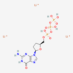 molecular formula C10H16Li3N5O12P3+3 B12693291 Guanosine 5'-(tetrahydrogen triphosphate), 2',3'-dideoxy-, trilithium salt CAS No. 93939-69-6
