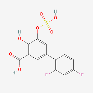 molecular formula C13H8F2O7S B12693302 (1,1'-Biphenyl)-3-carboxylic acid, 2',4'-difluoro-4(or 5)-hydroxy-5-(or 4)-(sulfooxy)- CAS No. 158681-34-6