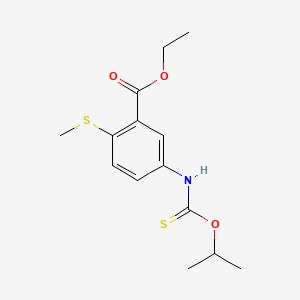 molecular formula C14H19NO3S2 B12693324 Benzoic acid, 5-(((1-methylethoxy)thioxomethyl)amino)-2-(methylthio)-, ethyl ester CAS No. 135813-22-8