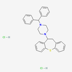 molecular formula C31H32Cl2N2S B12693368 Piperazine, 1-(10,11-dihydrodibenzo(b,f)thiepin-10-yl)-4-(diphenylmethyl)-, dihydrochloride, hydrate CAS No. 121943-08-6