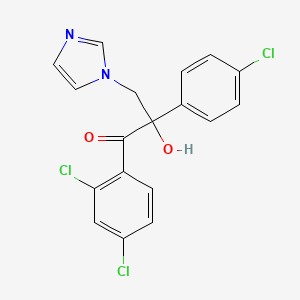 molecular formula C18H13Cl3N2O2 B12693522 1-Propanone, 2-(4-chlorophenyl)-1-(2,4-dichlorophenyl)-2-hydroxy-3-(1H-imidazol-1-yl)- CAS No. 107659-23-4