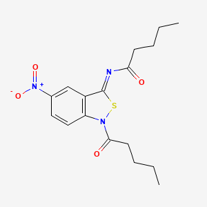 molecular formula C17H21N3O4S B12693716 N-(5-Nitro-1-(1-oxopentyl)-2,1-benzisothiazol-3(1H)-ylidene)pentanamide CAS No. 106532-66-5