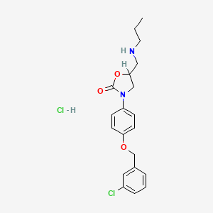 molecular formula C20H24Cl2N2O3 B12693790 2-Oxazolidinone, 3-(4-((3-chlorophenyl)methoxy)phenyl)-5-((propylamino)methyl)-, monohydrochloride, hydrate CAS No. 84460-00-4