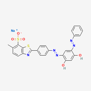 molecular formula C26H18N5NaO5S2 B12694881 Sodium 2-(4-((2,4-dihydroxy-5-(phenylazo)phenyl)azo)phenyl)-6-methylbenzothiazole-7-sulphonate CAS No. 85188-16-5
