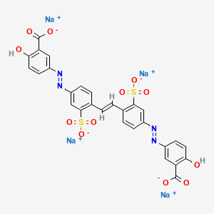 molecular formula C28H16N4Na4O12S2 B12694900 Tetrasodium 5,5'-(vinylenebis((3-sulphonato-4,1-phenylene)azo))bis(salicylate) CAS No. 6459-82-1