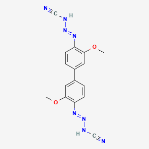 molecular formula C16H14N8O2 B12695197 3,3'-(3,3'-Dimethoxy(1,1'-biphenyl)-4,4'-diyl)bis(1-triazene-1-carbonitrile) CAS No. 93940-21-7