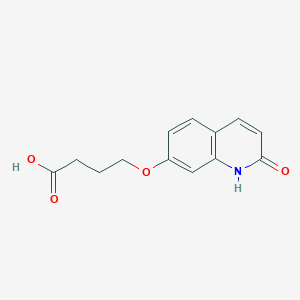 molecular formula C13H13NO4 B12695382 Butanoic acid, 4-((1,2-dihydro-2-oxo-7-quinolinyl)oxy)- CAS No. 62969-59-9