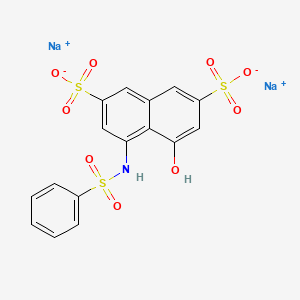 molecular formula C16H11NNa2O9S3 B12695407 Disodium 4-hydroxy-5-((phenylsulphonyl)amino)naphthalene-2,7-disulphonate CAS No. 83763-42-2