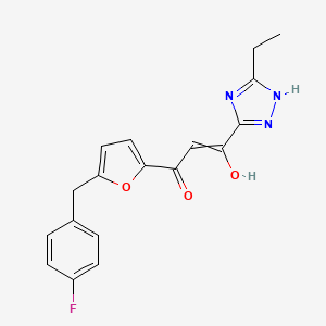 molecular formula C18H16FN3O3 B12695447 2-Propen-1-one, 3-(5-ethyl-1H-1,2,4-triazol-3-yl)-1-(5-((4-fluorophenyl)methyl)-2-furanyl)-3-hydroxy- CAS No. 280571-90-6