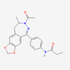 molecular formula C22H23N3O4 B12695531 Propanamide, N-(4-(7-acetyl-8,9-dihydro-8-methyl-7H-1,3-dioxolo(4,5-h)(2,3)benzodiazepin-5-yl)phenyl)- CAS No. 143691-66-1