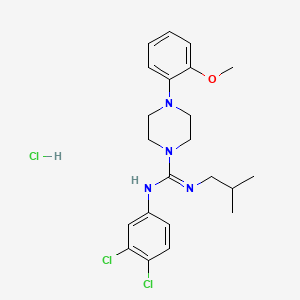 molecular formula C22H29Cl3N4O B12695740 1-Piperazinecarboximidamide, N-(3,4-dichlorophenyl)-4-(2-methoxyphenyl)-N'-(2-methylpropyl)-,monohydrochloride CAS No. 128143-07-7