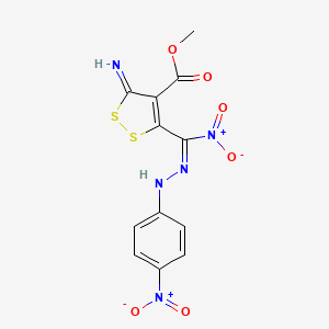 molecular formula C12H9N5O6S2 B12695790 Methyl (3Z)-5-amino-3-(nitro((E)-(4-nitrophenyl)diazenyl)methylene)-3H-1,2-dithiole-4-carboxylate CAS No. 78649-98-6