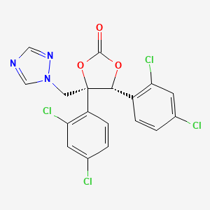 molecular formula C18H11Cl4N3O3 B12695871 1,3-Dioxolan-2-one, 4,5-bis(2,4-dichlorophenyl)-4-(1H-1,2,4-triazol-1-ylmethyl)-, (4S,5R)- CAS No. 107659-73-4