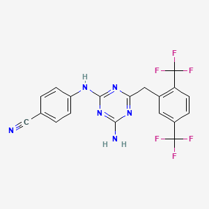 molecular formula C19H12F6N6 B12695873 Benzonitrile, 4-((4-amino-6-((2,5-bis(trifluoromethyl)phenyl)methyl)-1,3,5-triazin-2-yl)amino)- CAS No. 205381-69-7