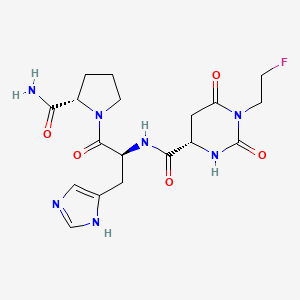 molecular formula C18H24FN7O5 B12695960 L-Prolinamide, N-((1-(2-fluoroethyl)hexahydro-2,6-dioxo-4-pyrimidinyl)carbonyl)-L-histidyl-, (S)-, hydrate CAS No. 128056-05-3