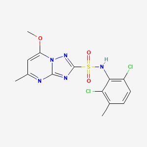 molecular formula C14H13Cl2N5O3S B12695969 (1,2,4)Triazolo(1,5-a)pyrimidine-2-sulfonamide, N-(2,6-dichloro-3-methylphenyl)-7-methoxy-5-methyl- CAS No. 144229-52-7