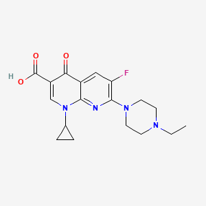 molecular formula C18H21FN4O3 B12695972 1,8-Naphthyridine-3-carboxylic acid, 1-cyclopropyl-7-(4-ethyl-1-piperazinyl)-6-fluoro-1,4-dihydro-4-oxo- CAS No. 104866-18-4