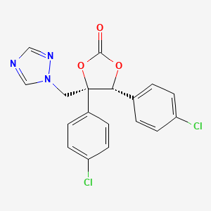 molecular formula C18H13Cl2N3O3 B12696047 1,3-Dioxolan-2-one, 4,5-bis(4-chlorophenyl)-4-(1H-1,2,4-triazol-1-ylmethyl)-, (4S,5R)- CAS No. 107741-31-1
